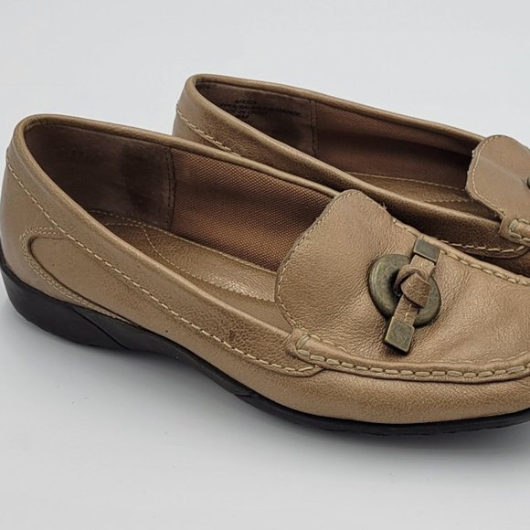 $Sale!🟩LIZ CLAIBORNE- AFRICA Bronze Slip-on Square Toe Leather Loafers  … - Picture 1 of 7